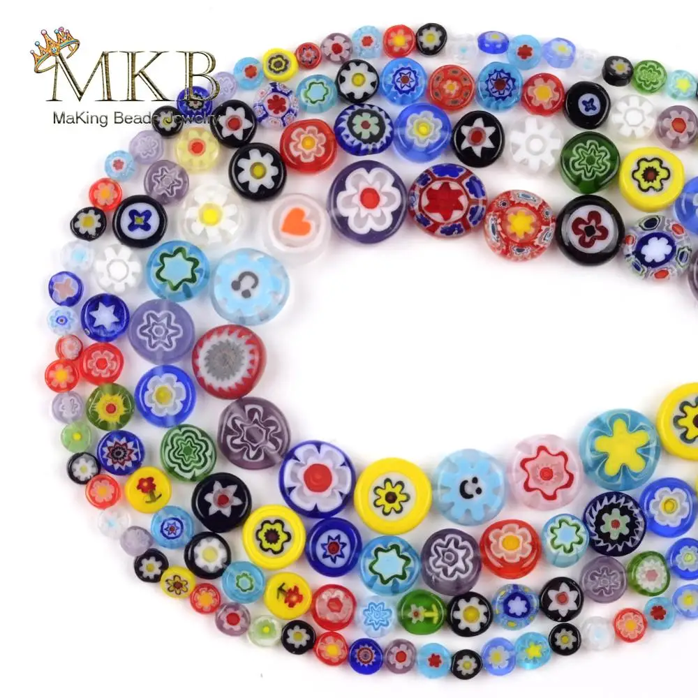 Millefiori стеклянный бисер смешанный цвет плоские дисковые сплюснутые Круглые
