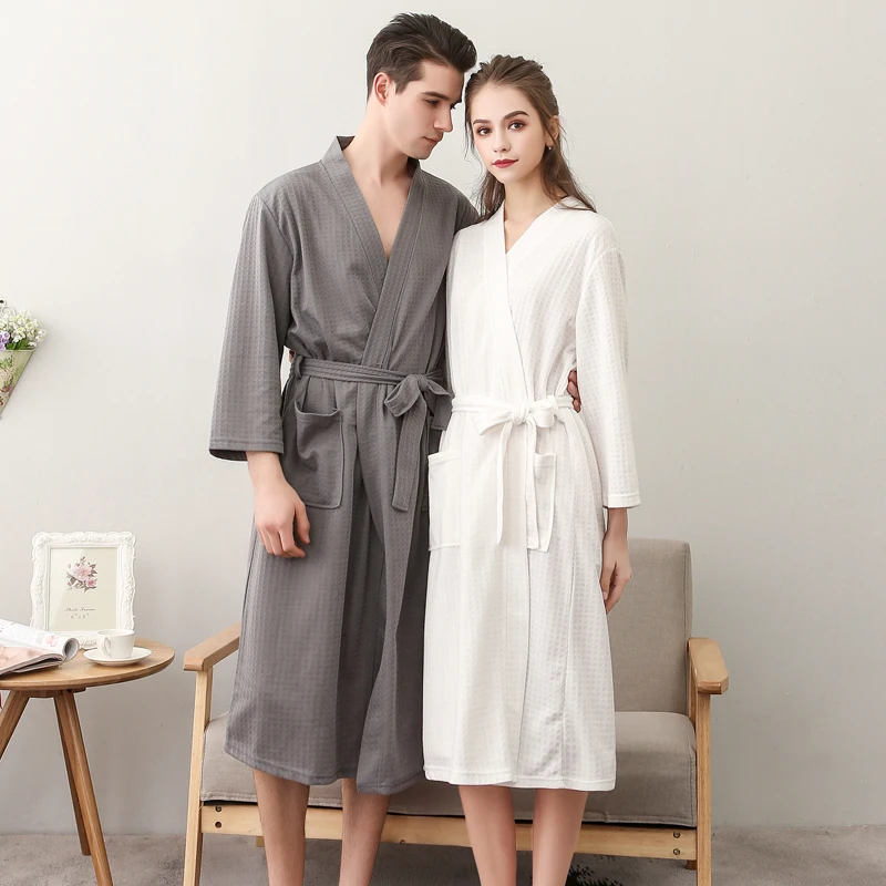 

Autumn Winter Bath Robe Dressing Gown Men Women Waffle Water Absorption Quick Dry Sleepwear Bathrobe Nightgown Lovers Home Robes