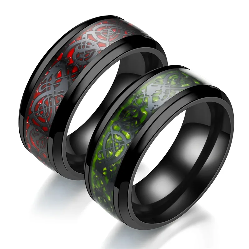 Miglior 2020 Fashion New Noble Blue Red Carbon Fiber Dragon Pattern Anello In Acciaio Inossidabile Anello Coppia