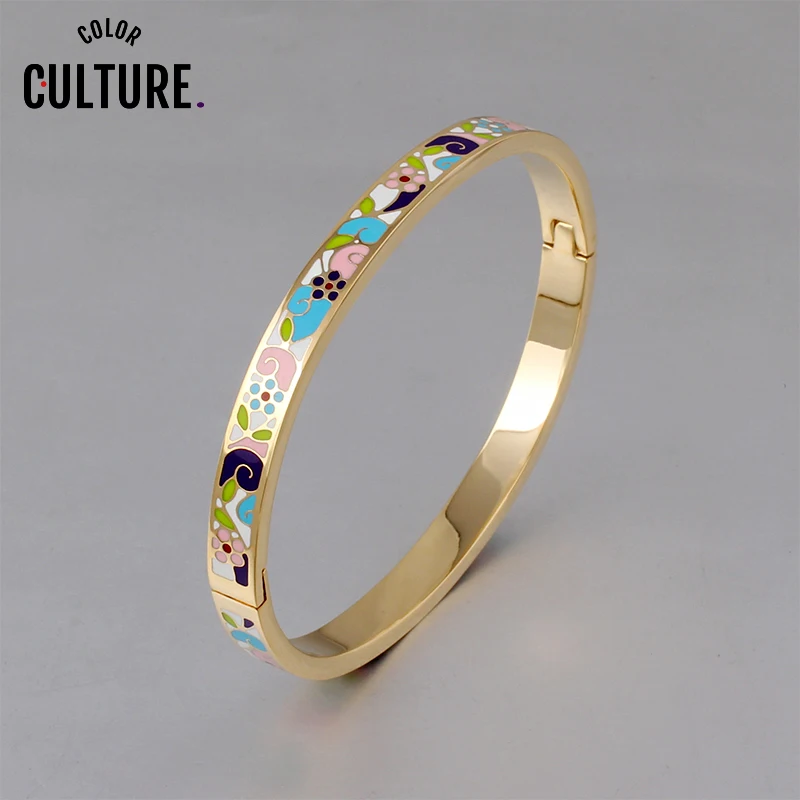 SZK6022C Bangles for Women Cuff Fashion 0.6mm Width Ethnic Colorful Enamel Bangles - Окраска металла: SZK6022C