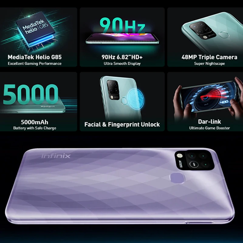 Infinix Hot 10S NFC игровой смартфон новый процессор Helio G85 6 82 дюймов 90 Гц высокий экран 5000