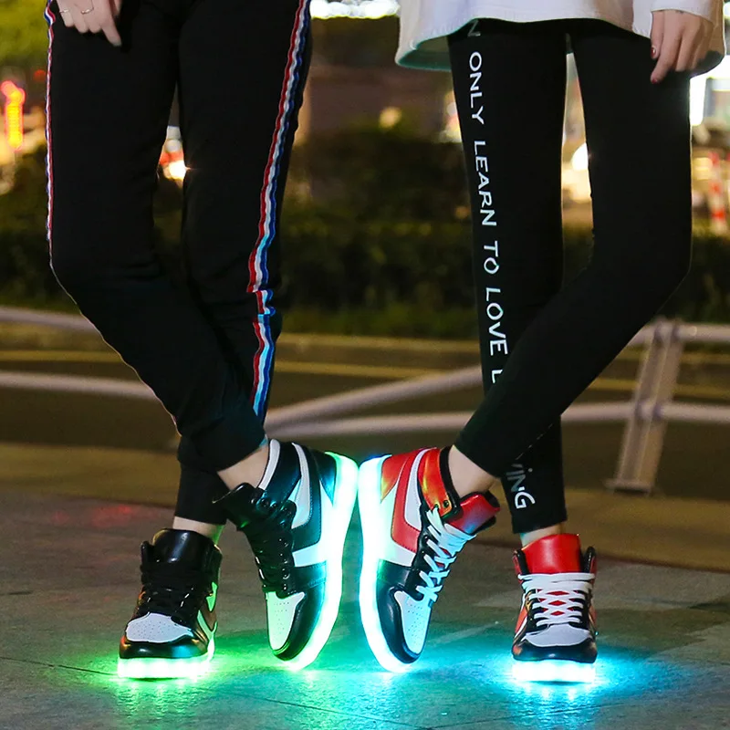 Размер 30-44 USB зарядка детские светящиеся сникерсы Led обувь для детей Мальчики Девочки светящиеся освещенные туфли с подсветкой повседневная обувь