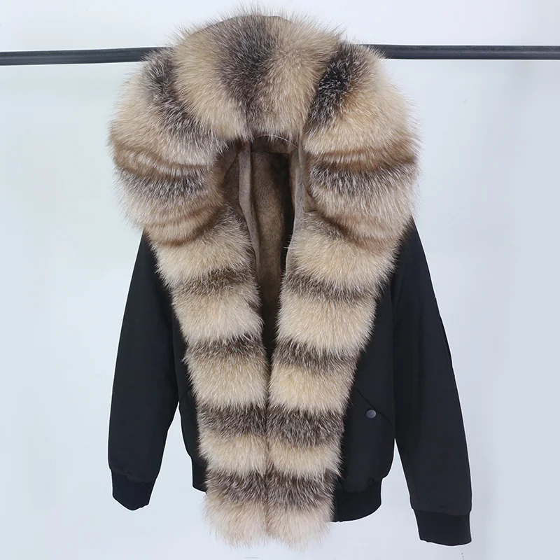 

Oftbuy 2021 Winter Jacket Women Bomber Parka Real Fox Raccoon Fur Collar Hooded Thick Warm Streetwear Outerwear Natural Fur Coat