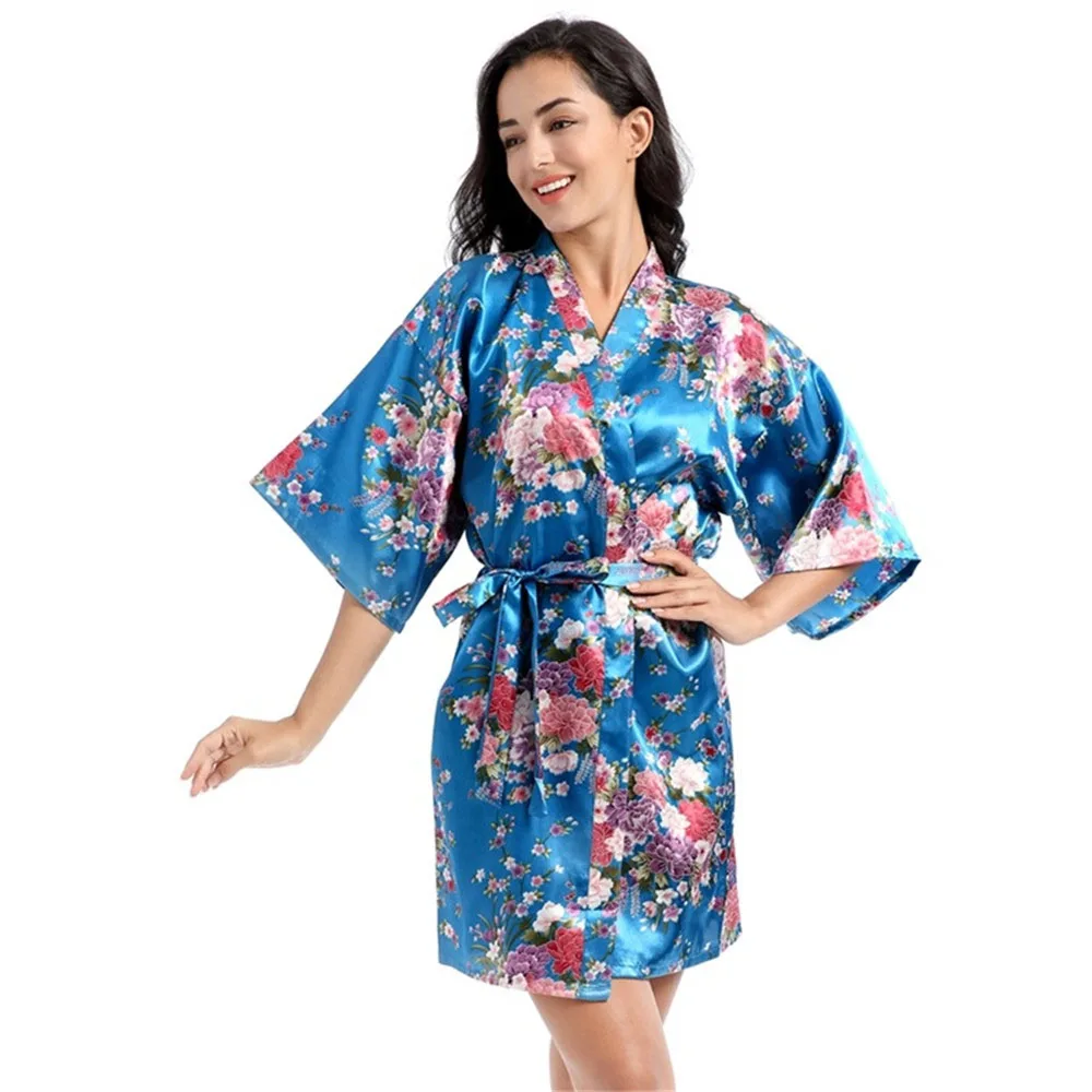 

Female Sexy Satin Nightwear Kimono Lingerie Women Dress Clothes Daffodil Print Robes Dressing Gown Ladies Summer New Nightgowns