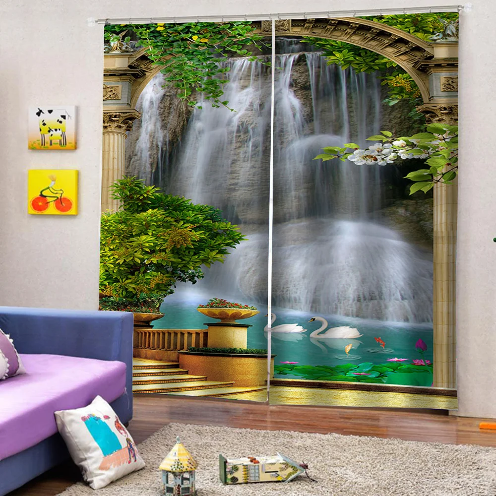 

Beautiful scenery Curtain roman Luxury Curtains For Living Room Bedroom waterfall landscape Hotel Office Cortinas