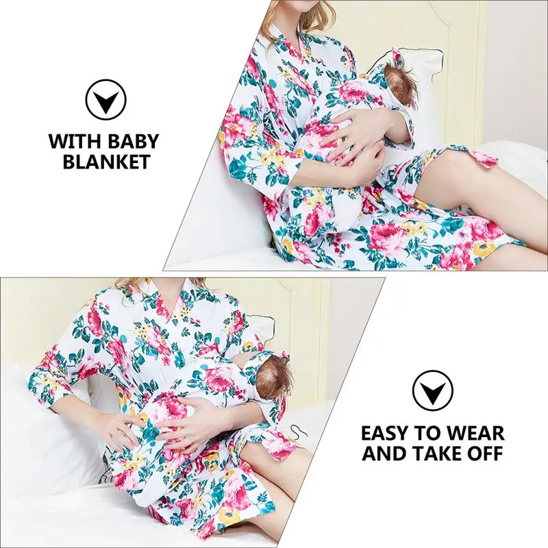 

3pcs Women Maternity Robe Pregnancy Nightgown with Baby Blanket Headband
