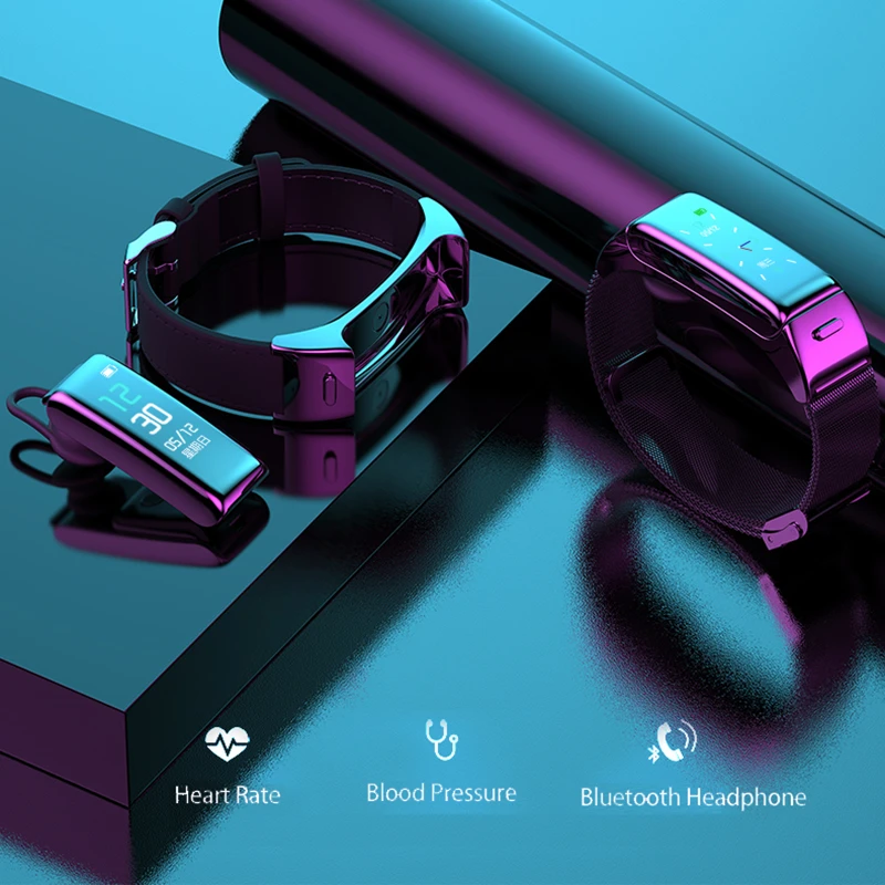 iMice B6 0.96inch Wireless Earphones Bluetooth Headset 2 in 1 Call Listen To Music Step Counter Sports Smart Watch for men women |