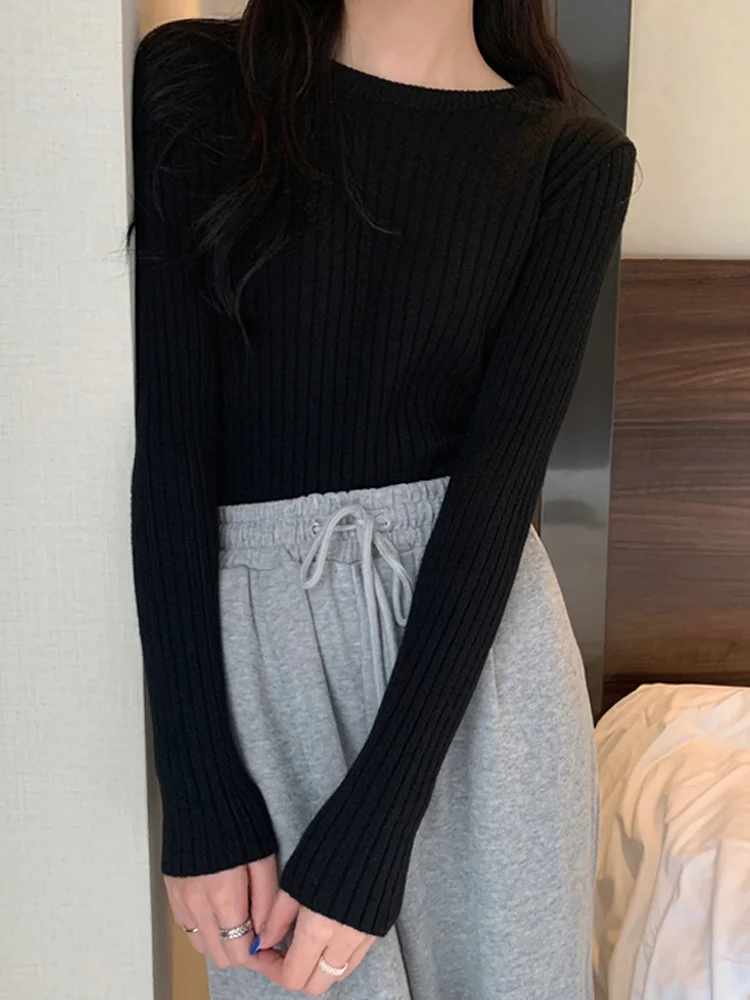 Женский трикотажный свитер с длинным рукавом красная Облегающая рубашка в