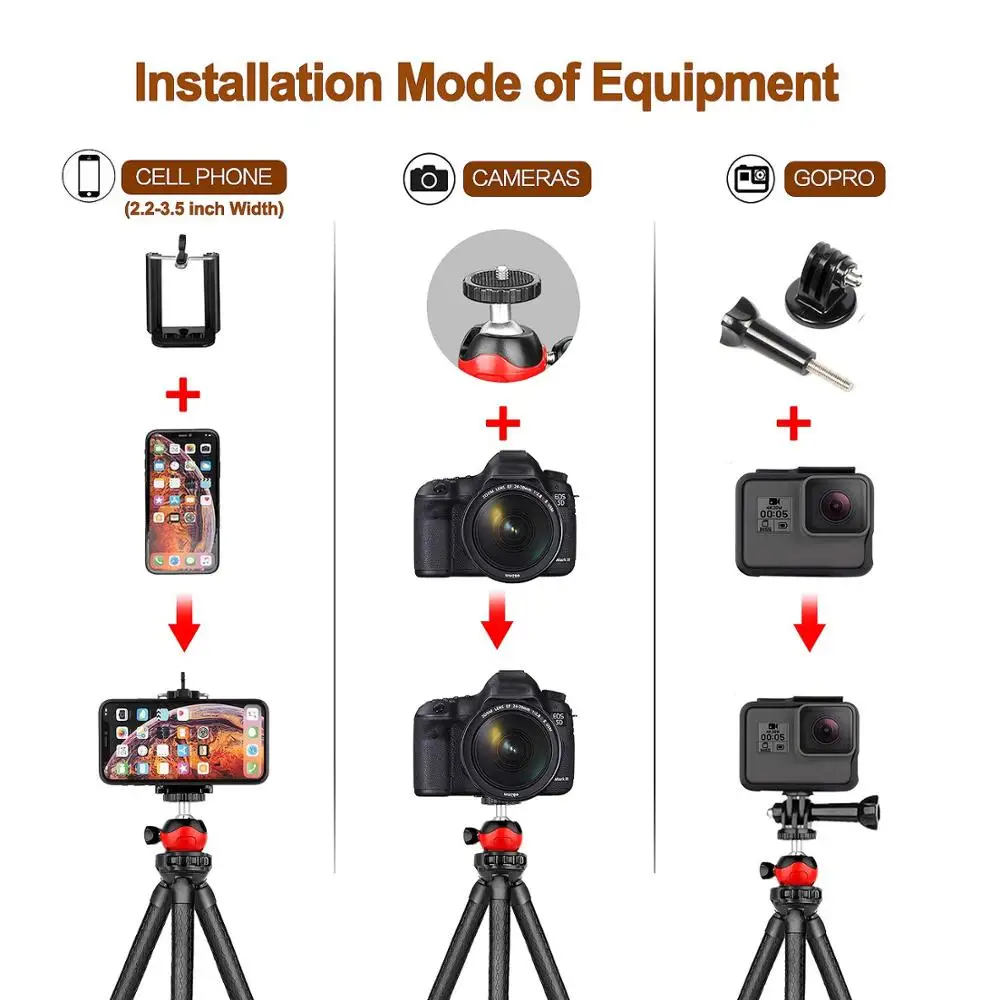 Штатив для телефона 12 дюймов Гибкий штатив iPhone/Android/DSLR/GoPro подходит камер