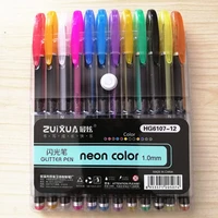 12 colors glitter sketch drawing color pen markers gel pens set refill rollerball pastel neon marker office school stationery