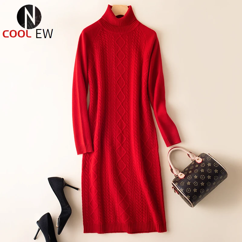 

Autumn and winter new fashion cashmere dress women's long bottoming shirt