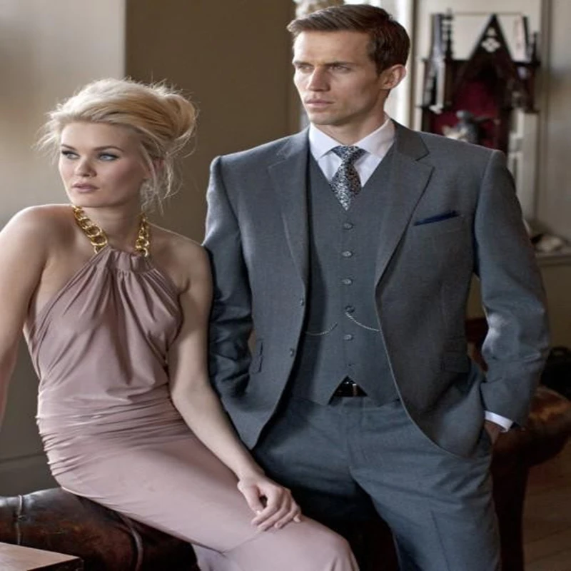 

Новое поступление 2022, мужские светло-серые костюмы с вырезом на лацкане, облегающий блейзер из трех предметов, красивый повседневный блейзе...