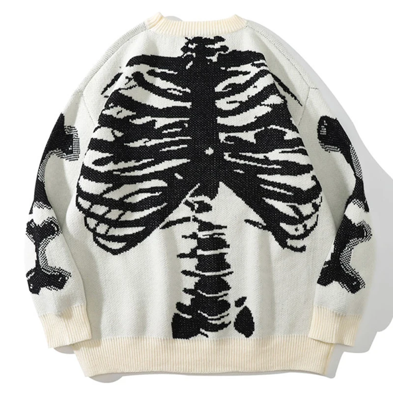 Мужской Жаккардовый свитер со скелетом винтажный Повседневный пуловер оверсайз
