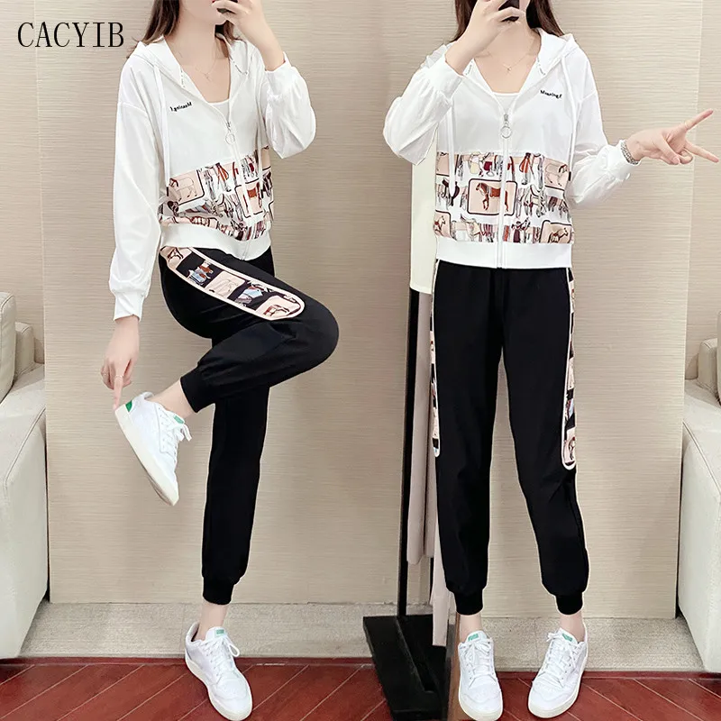 

Новинка весна-осень 2021, модный Повседневный Женский костюм с капюшоном, женская спортивная одежда с принтом, женская спортивная одежда