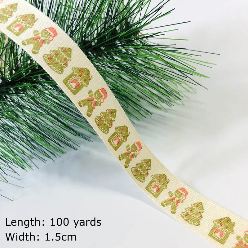 100 Yards 100 ярдов напечатанные хлопковые ленты Merry Christmas 15 мм DIY швейная подарочная упаковка хлопчатобумажная лента Новогодняя лента - Цвет: 100 Yards