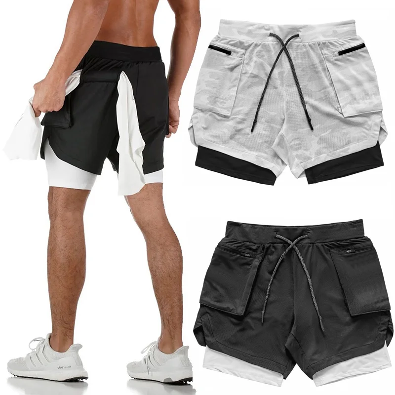 

summer running shorts men 2 in 1 training shorts with liner Jogging Fitness Shorts Training Quick Dry Male Gym Sport Pants