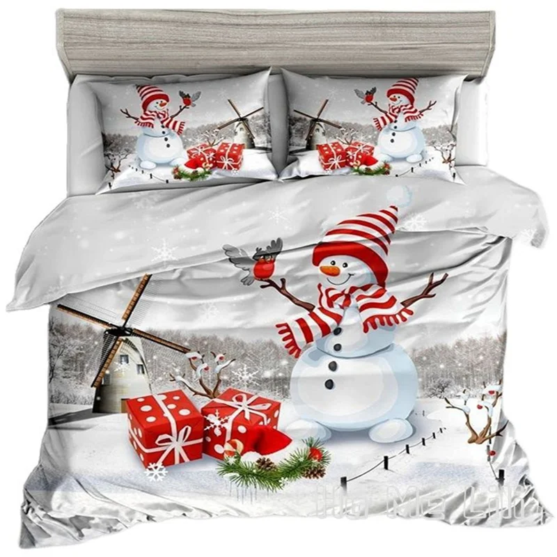 

Merry Christmas Duvet Cover By Ho Me Lili Snowman Windmill Forest Celebrating Holiday Theme Gift For Children Boys Girls Bed