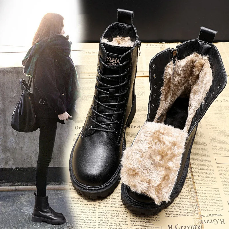 

2022 Autumn and winter new boots in the tube British style sponge cake thick-soled inner increase low-heel Martin short boots