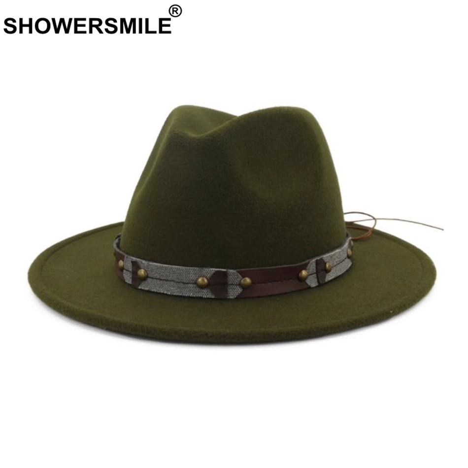 Женская фетровая шляпа SHOWERSMILE зеленая шерстяная в британском стиле
