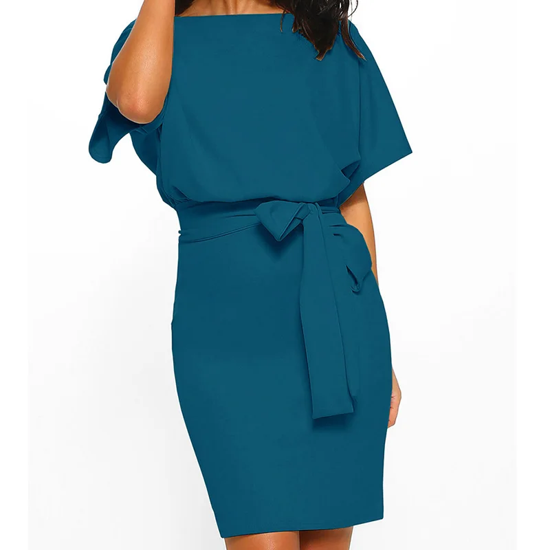Однотонное модное летнее облегающее платье с поясом женское элегантное Короткое