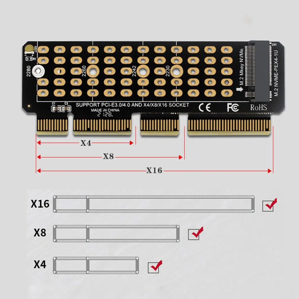 Плата расширения NVME Райзер карта M.2 до PCIE4.0 Стабильная производительность PC-EX4/X8/X16