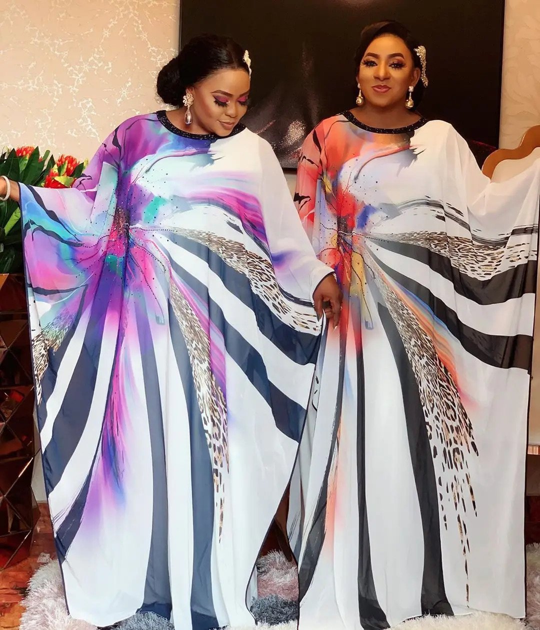 

Plus Size Loose Africa Clothing Chiffon Hippie 2 Piece Set Dress New African Print Dress Women Dashiki Fashion Kanga Clothing