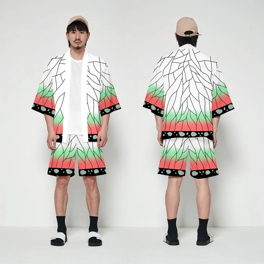 

High Quality XXS-4XL Cool Men or Women Hot 3d T-shirt Print Kimetsu No Yaiba Loose Leisure T-shirt + shorts Kimono Suit