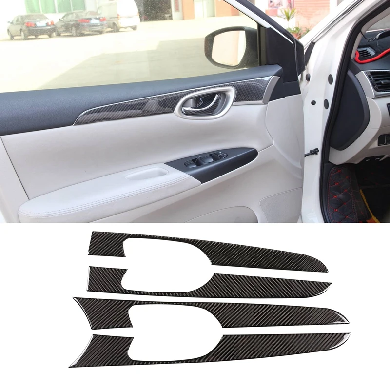 

4Pcs Carbon Fiber ABS Interior Door Handle Panel Cover Trim Decoration Stickers for Nissan Sylphy 2016-2019