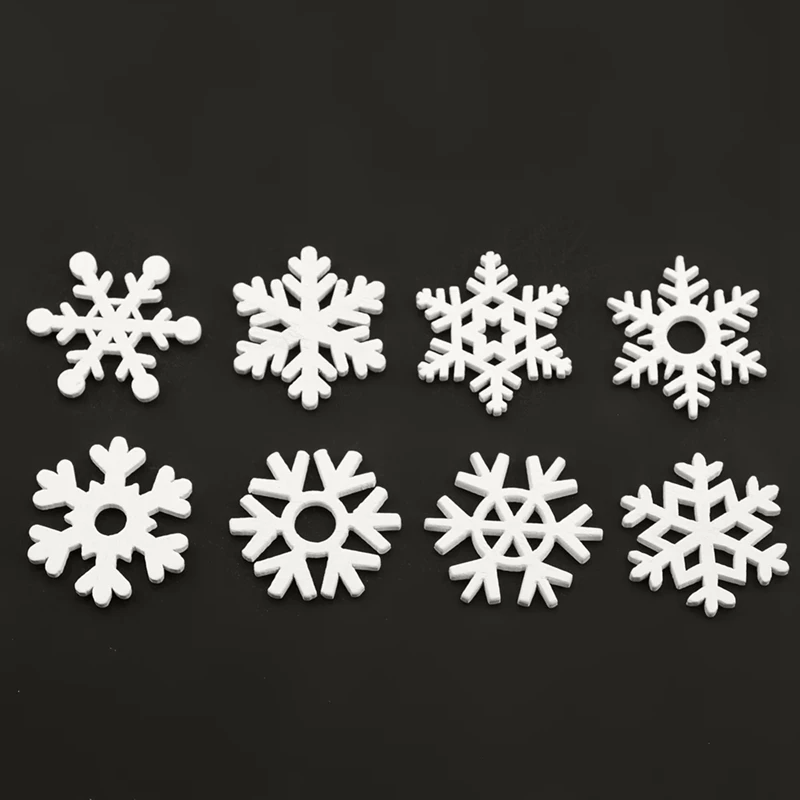50PCS 35mm Mix Wooden White Snowflakes Christmas Ornaments Xmas Pendants New Year Christmas Decorations for DIY Home decor