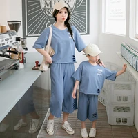 baywell summer fashion family matching outfit parent child print hollow design home service sports casual suit adult child
