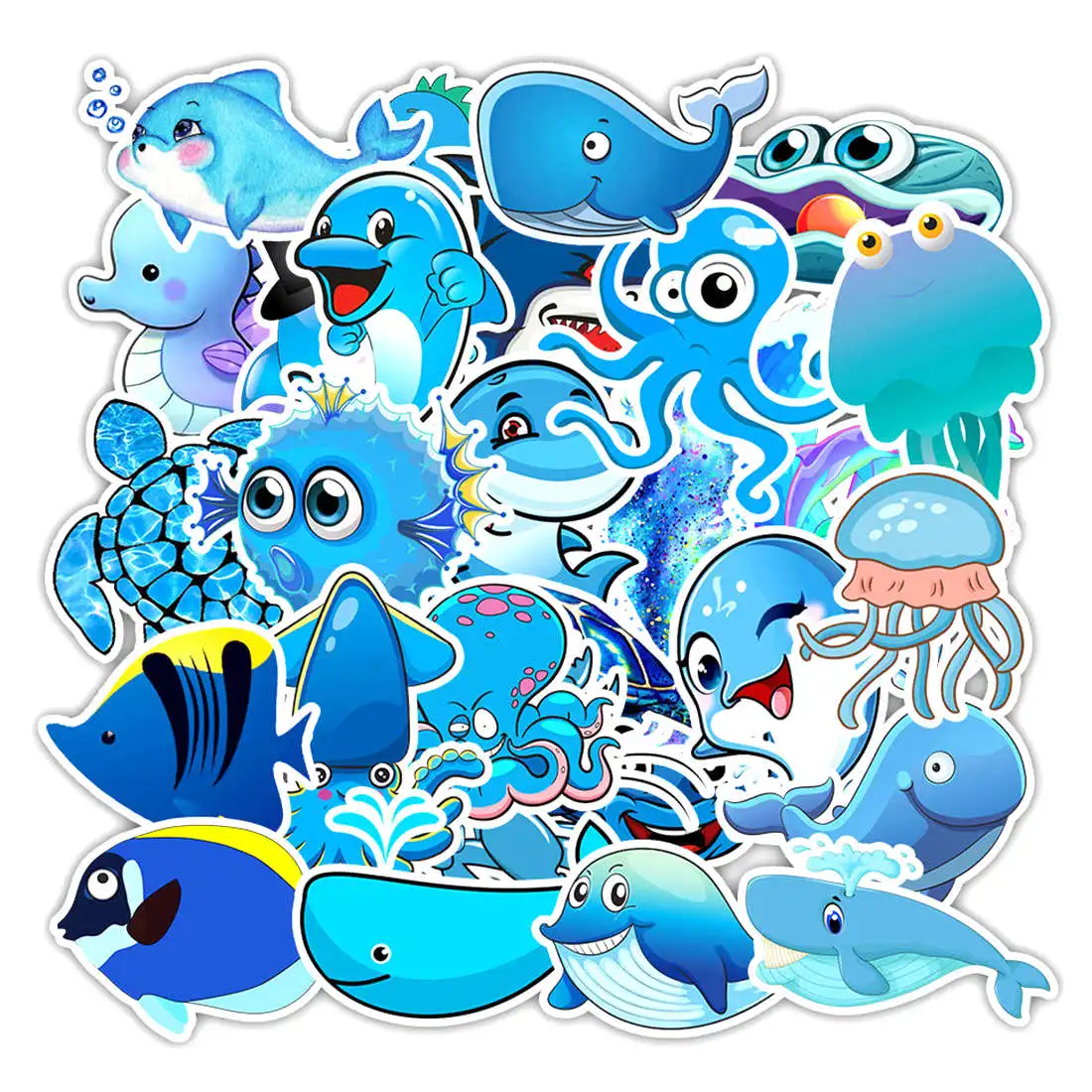 

49pcs Cute Blue Sea Animals Cartoon Diary Scrapbook Stationery Phone Laptop Pad Case Skateboard Stickers for Kids Toys Notebooks