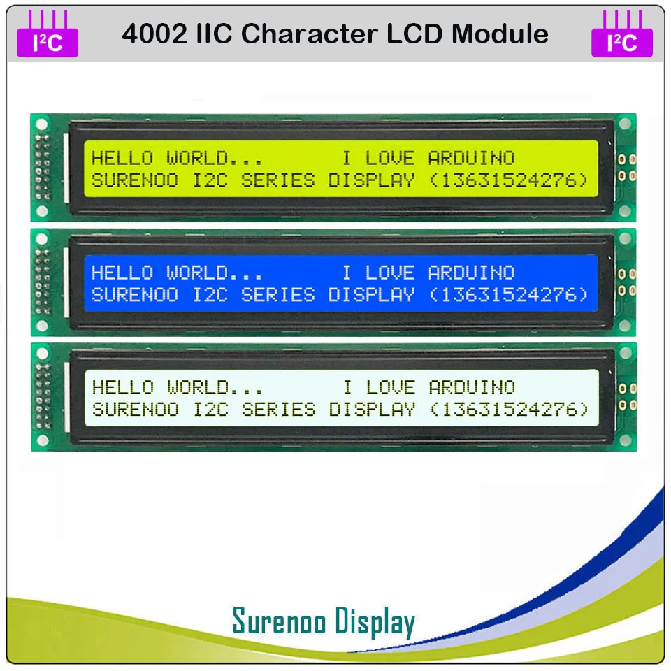 ЖК модуль серии IIC / I2C TWI 4002 402 40*2 с дисплеем желтым зеленым синим подсветкой для