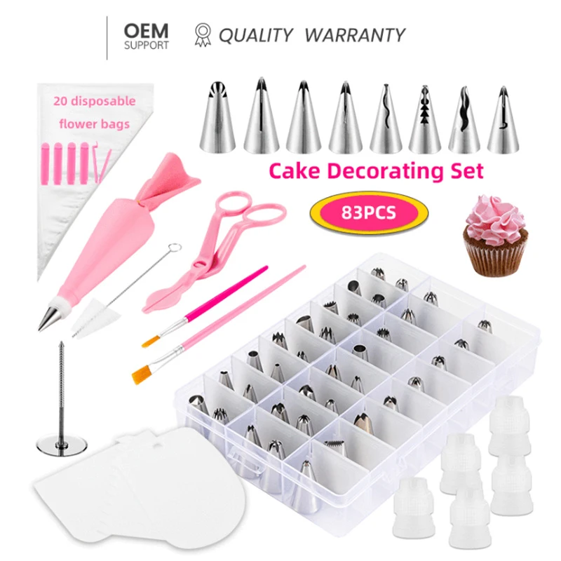 

New 2021 83pcs/set Cake Decorating Tools Pastry Bags Flower Nail Reusable Couplers Baking Supplies Decorative Mouth Suit