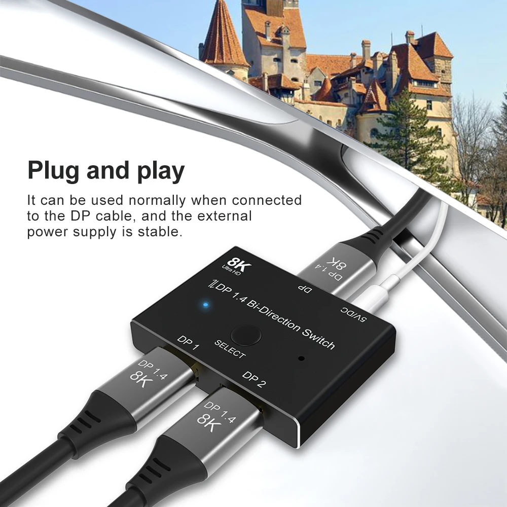 Мини-коммутатор DisplayPort 1 4 8K разветвитель Bi-Direction1X2 или 2x1 DP при 30 Гц 4K 120 для