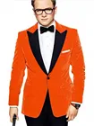 Смокинги для жениха с блестящим оранжевым вельветом и черными лацканами, мужские свадебные костюмы для выпускного вечера W:2092