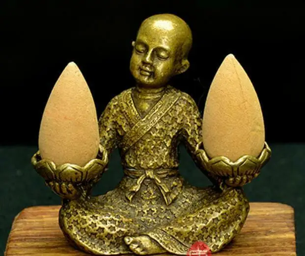 

China Pure Brass Young Monk Small Incense Holder