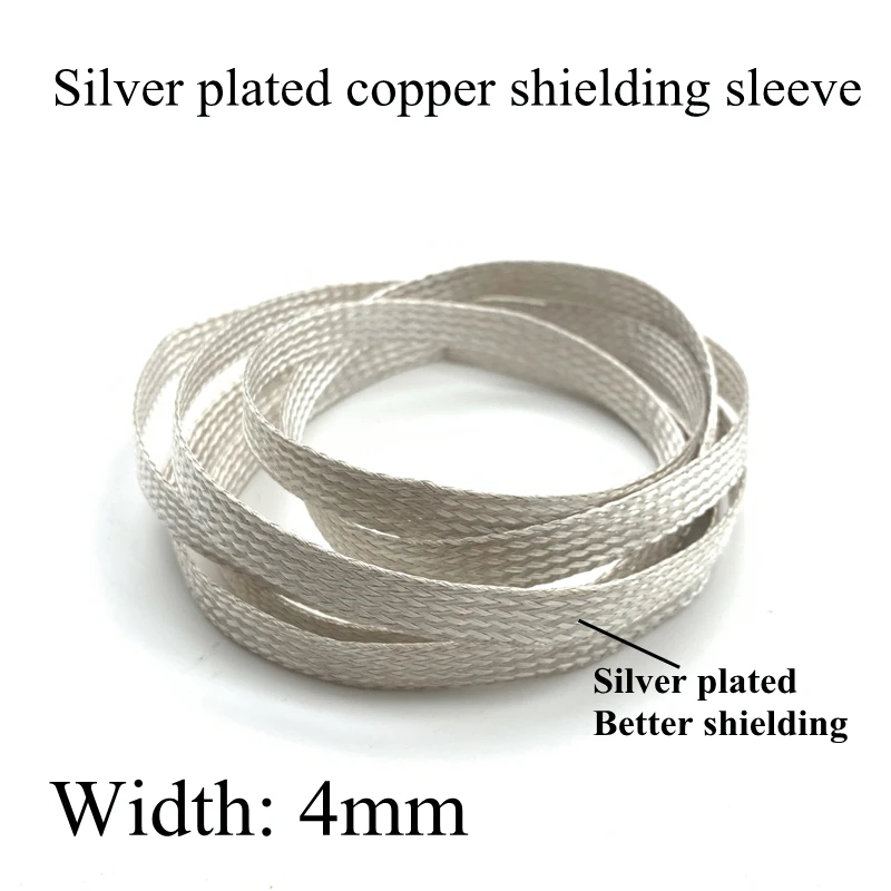 

4mm Silver Plated Copper Braided Sleeve Metal Sheath Anti Interference Screening Audio Speaker Wire Wrap Signal Cable Shielding