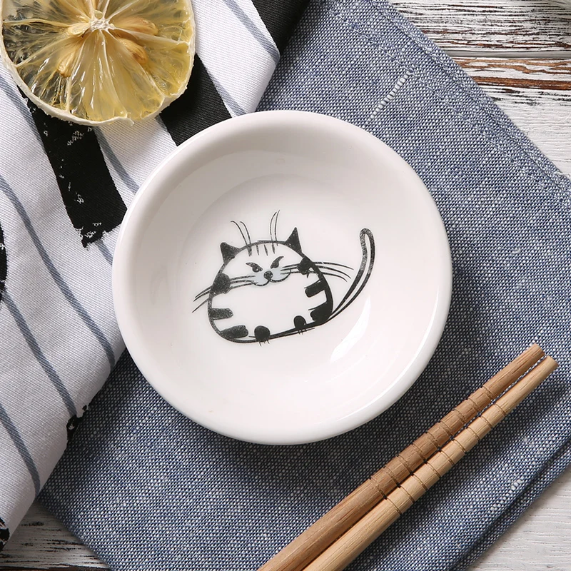 Японское керамическое маленькое блюдо с мультяшным котом приправа для соевого