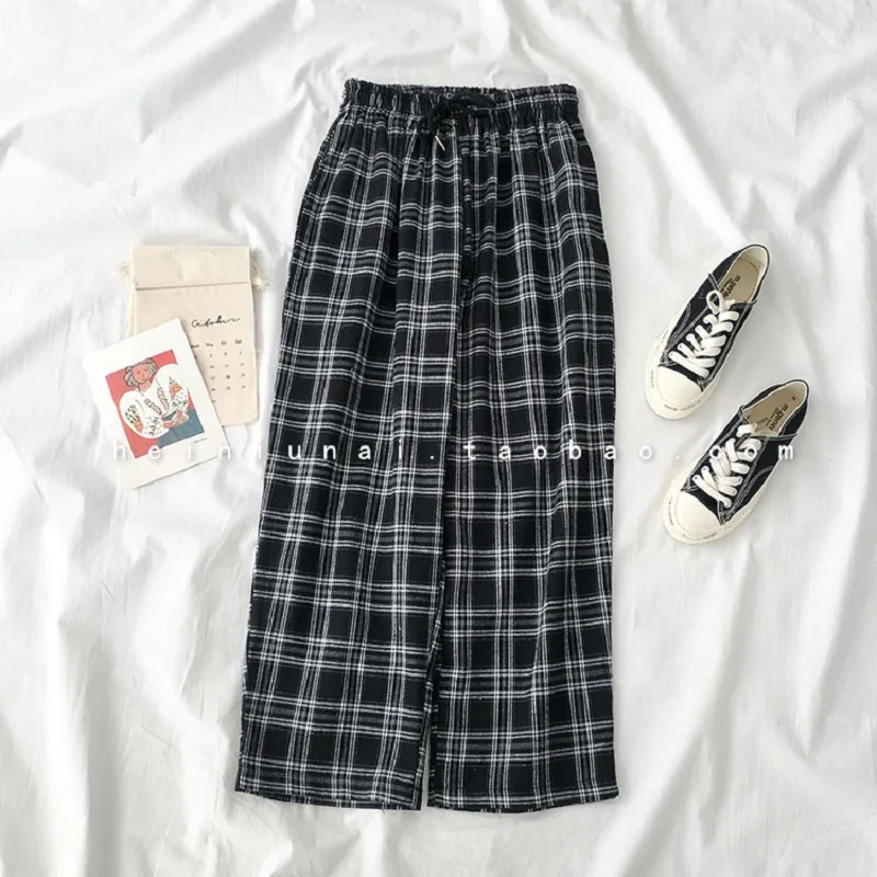 

Winter Warm Plaid Pants Women High Waist Vintage Pants for Women 2020 Autumn Wide Leg Pants Casual Trousers Women