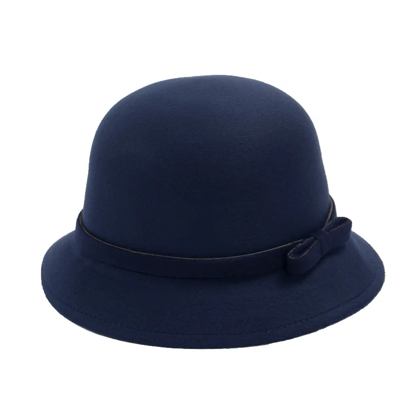2021 Winter Elegant Women Foldable Wool Felt Bucket Hat With Brim Female Bow Fishing Hats Floppy Solid Caps Sun Protection