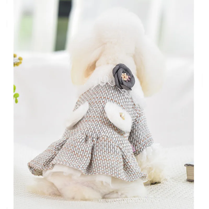New Pet Dog Clothes Autumn and Winter New Teddy Small Dog Cat Warm Princess Dress Thickened Party Costume Dog Coat - Цвет: Серый