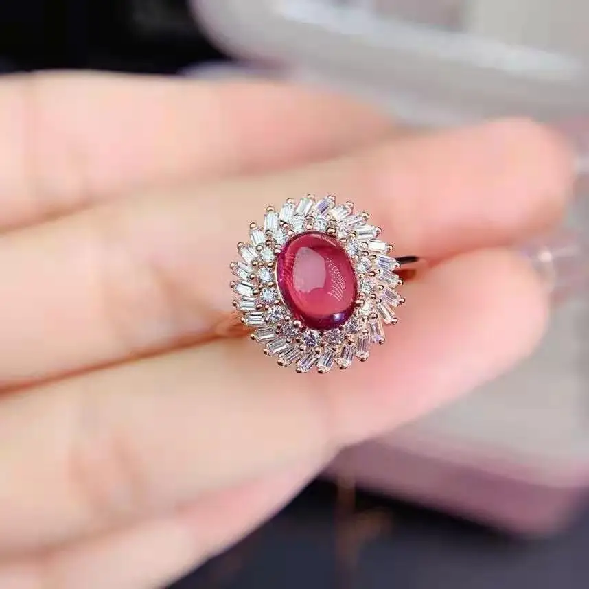 

Natural Garnet Luxury S925 Sterling Silver Women's Ring Fine Fashion Weddings Jewelry MeiBaPJFS