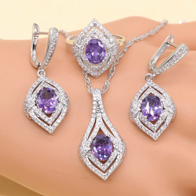 XUTAAYI Новое поступление серебряные Ювелирные наборы для женщин фиолетовое