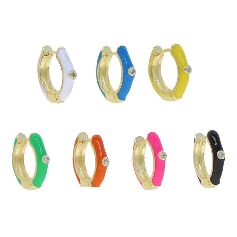 

RAKOL High Quality Gold Color Fashion Women Jewelry Neon Enamel 7 Color CZ Mini Small Huggie Hoop Earring