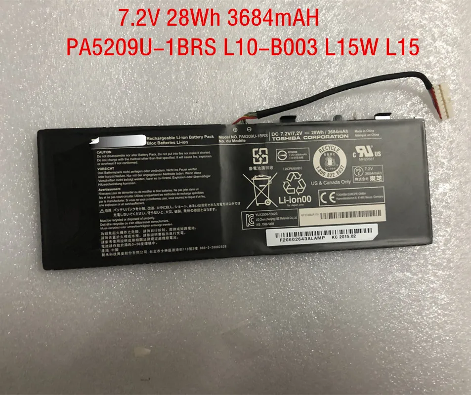 

28Wh Original PA5209U PA5209U-1BRS Battery for Toshiba Satellite L12-C-101 L15W-B1208X L10W-C L15W-B1302 L10-B003 L10W-C