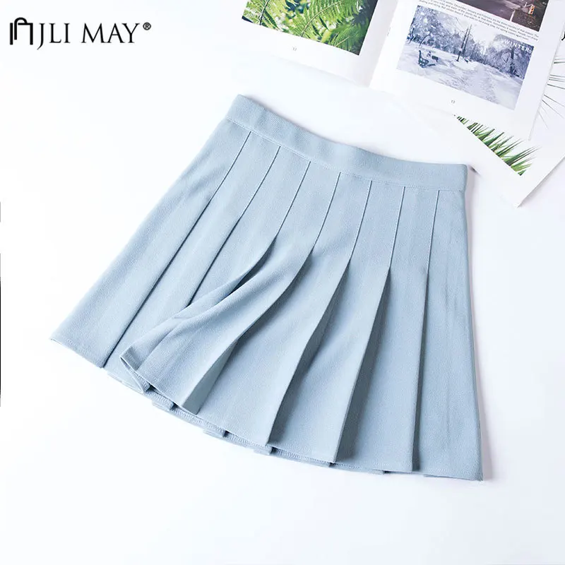 JLI MAY тонкие юбки в складку летняя однотонная Повседневная мини юбка с высокой