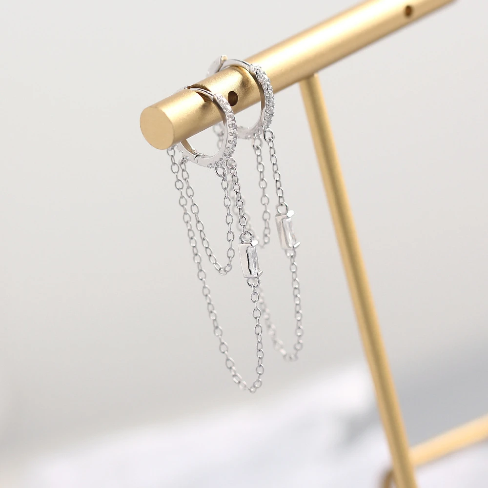 Длинная цепочка ANDYWEN из стерлингового серебра 925 пробы кольца с фианитами круглые