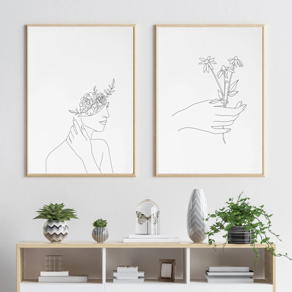 Рождественская Картина на холсте Абстрактная Женская линия рисунок