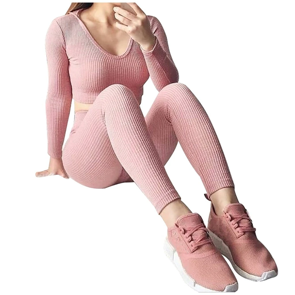 Бесплатная доставка Женский комплект из 2 предметов спортивные костюмы для