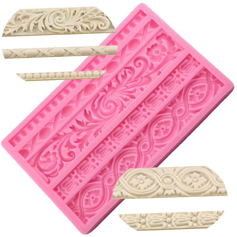 Baroque Scroll Relief Cake Border Silicone Mold Frame Fondant Cake Decorating Tools Candy Chocolate Gumpaste Moulds
